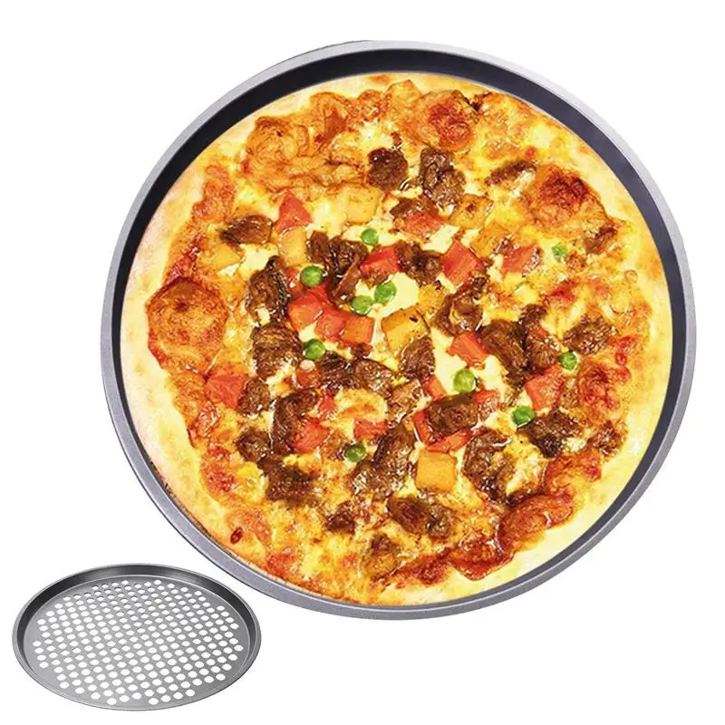 Carbon Steel Perforated Pizza Pan Non Stick Ro UndOven Tray With Holes Cooking Plate Dishes Holder Baking Tool For Home Kitchen 