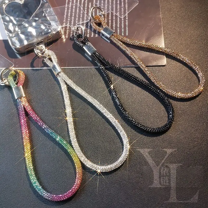 

Rhinestone Phone Lanyard | Bling Crystal Wrist Strap for Cell Phone | Rainbow & Silver Sparkle Keychain | Anti-lost Hand Strap