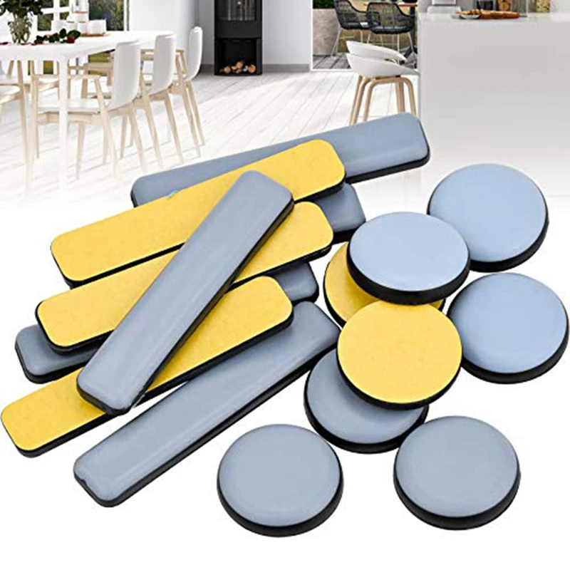 16 Pcs Furniture Glides PTFE Sliders Self-Adhesive Furniture Glides Set Round Square For Furniture Easy Movers