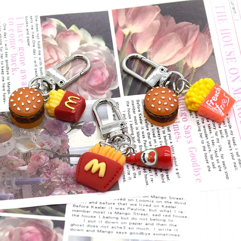 1 pz hamburger patatine fritte ketchup portachiavi per amico regalo carino creativo divertente cibo ciondolo borsa scatola portachiavi auto accessori