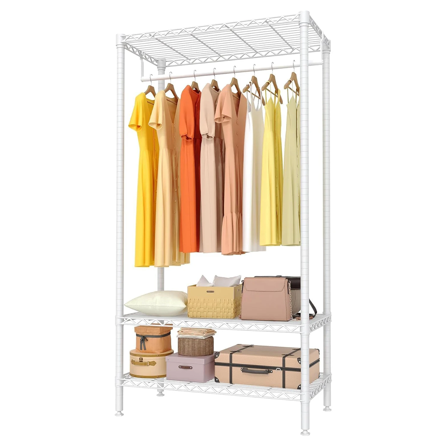

3 Tiers Wire Garment Racks, Clothes Racks for Hanging Clothes Portable Closet with Hanging Rod Adjustable Shelves Clothing Rack