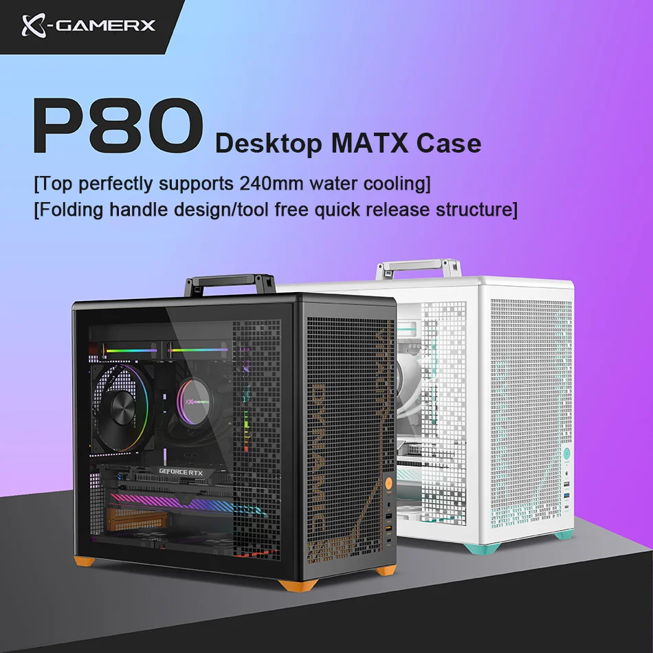 

Корпус для настольного ПК Power Train P80 MATX с прозрачной стеклянной боковой панелью, быстросъемный, поддерживает водяное охлаждение 240 мм