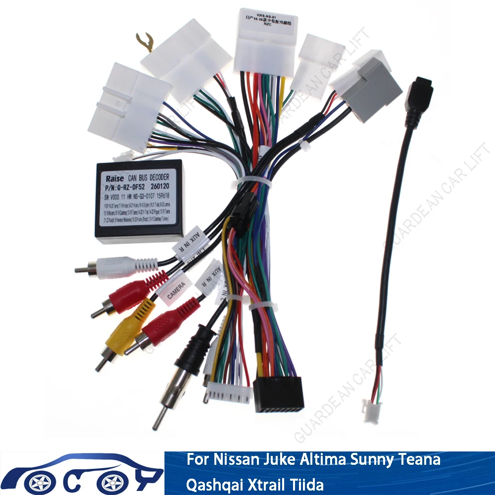 Car Radio Wiring Cable For J10 J11 Nissan Juke Altima Sunny Teana Qashqai Xtrail Tiida 16Pin Harness Adapter With CANBUS Plug