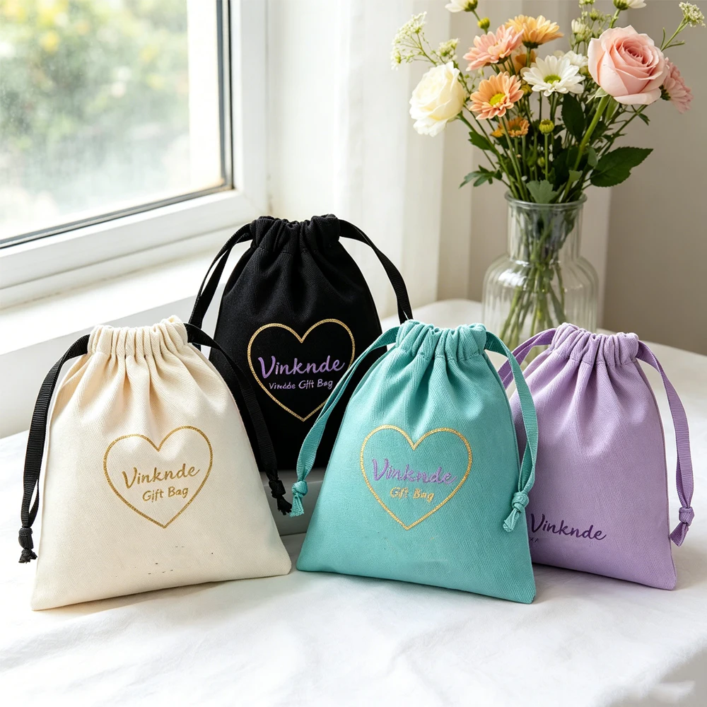

50PC Custom Logo Thick Cotton Jewelry Bag 25x30cm Canvas Muslin Drawstring Bag Cosmetic Perfume Pouch Gift Pocket Wedding Favors