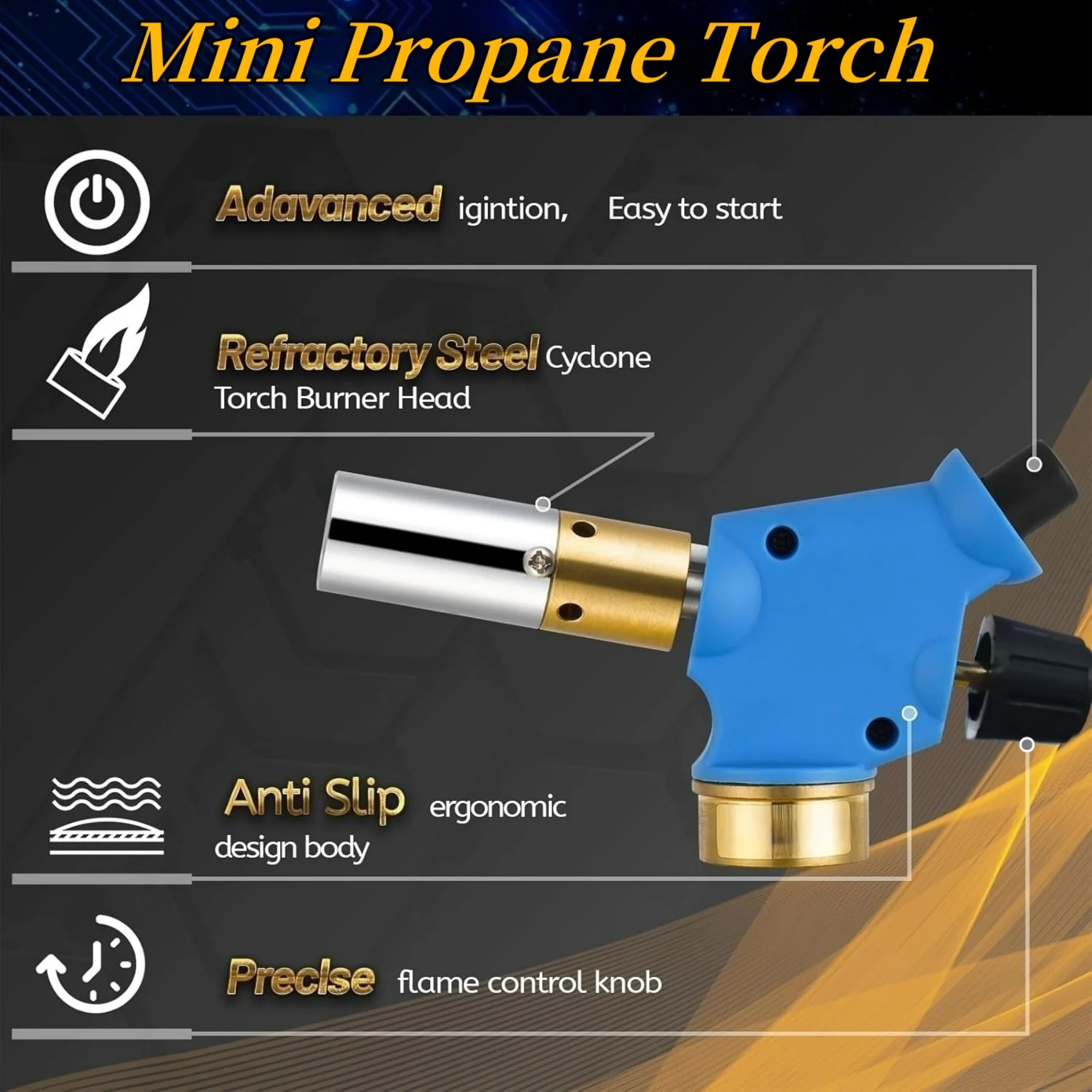 1pc Propane Welding Head, Gas Torch,Mini Trigger Start MAPP Torch Turbo Flame for Soldering Cooking Barbecue Melting Gas Burner