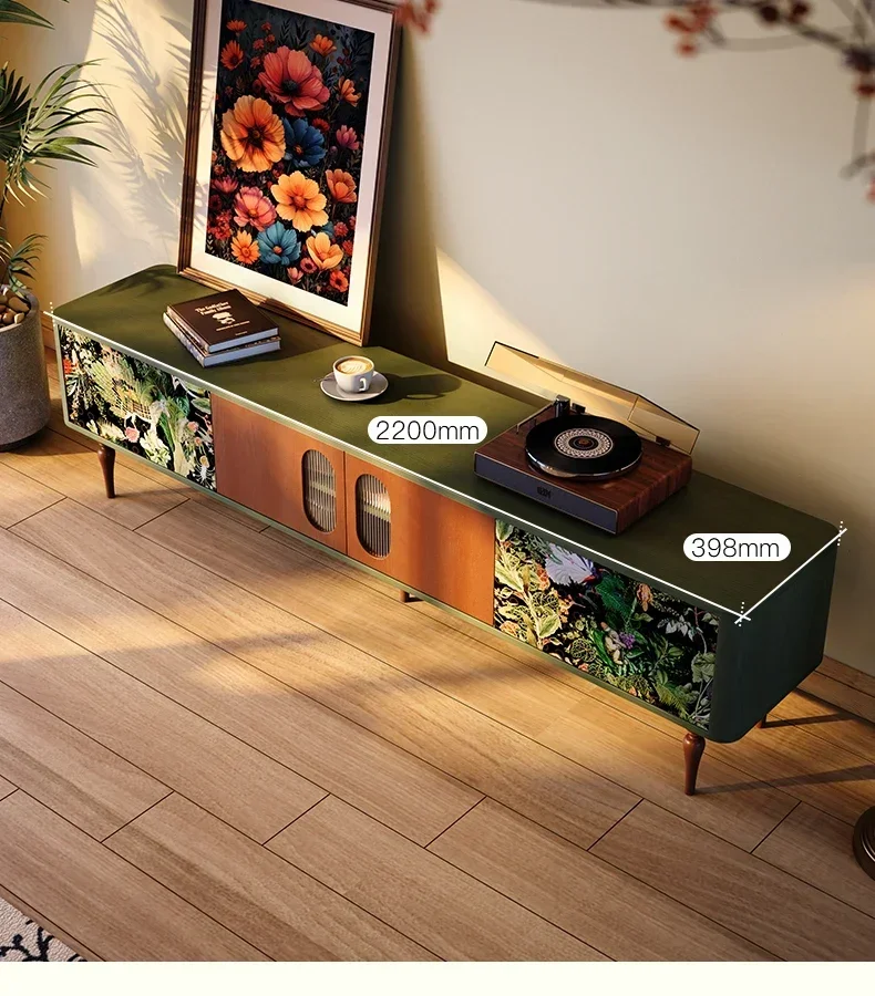 

A TV cabinet, living room French retro style solid wood TV cabinet, green floor storage cabinet