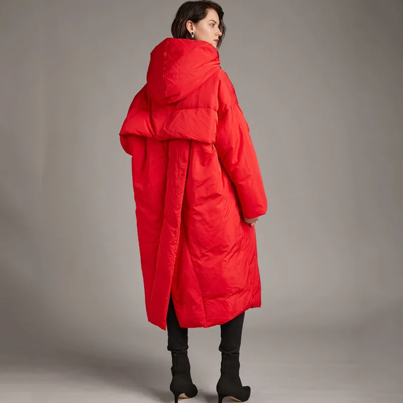 Women's Autumn Winter Top Coat Down Jacket White Duck Down Hooded Slit Large Retro Comfortable Loose Casual Soft Niche Versatile