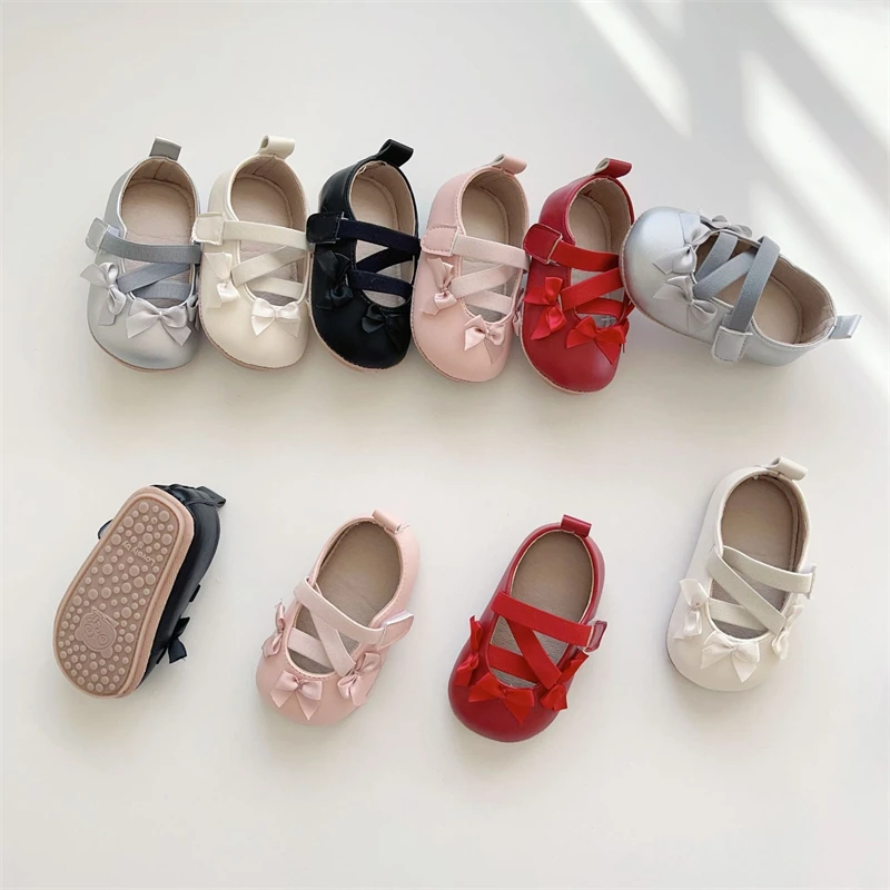

Весенне-осенняя прогулочная обувь для маленьких девочек, удобная детская обувь, нескользящая обувь принцессы на мягкой подошве с бантом для малышей