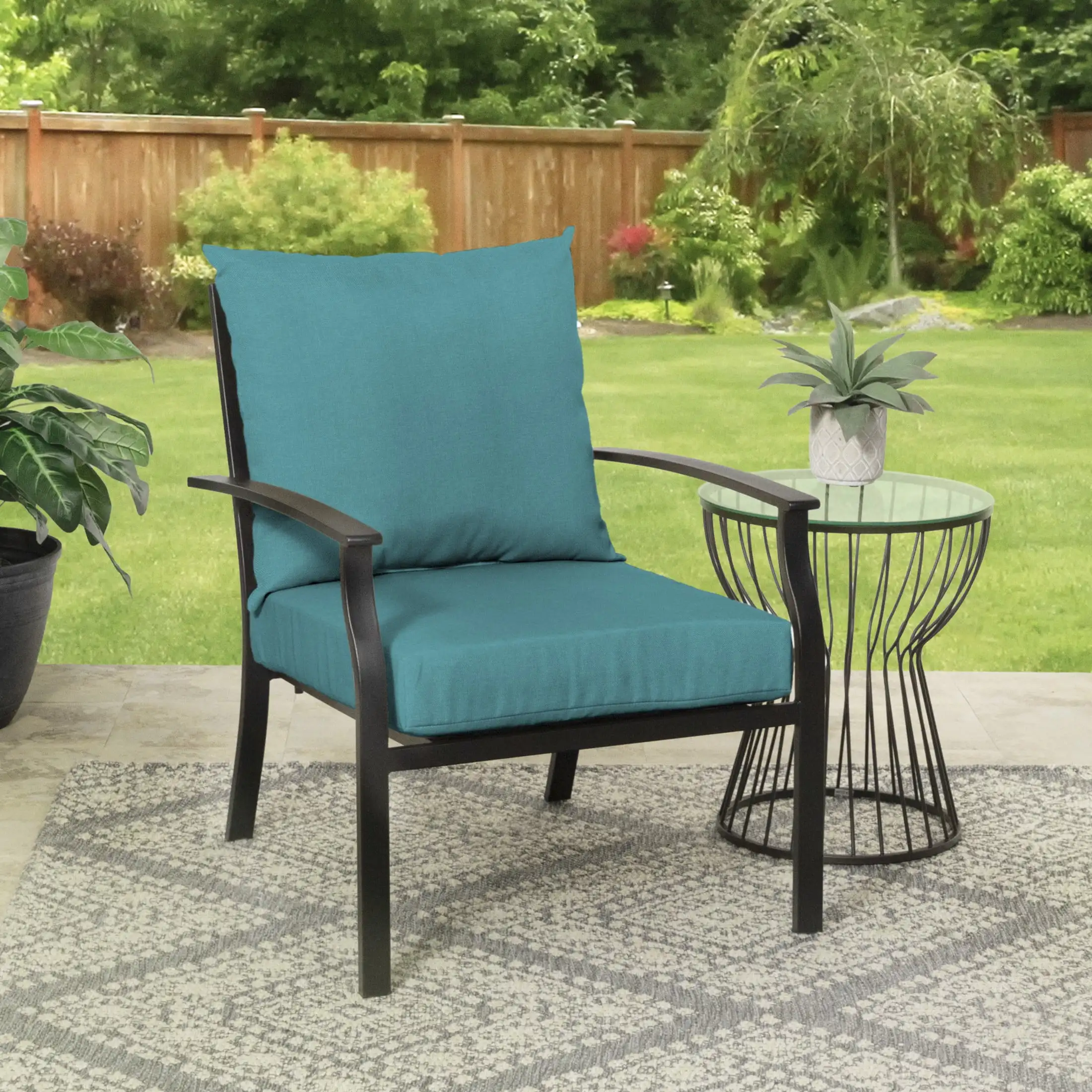 

45" x 22.75" Turquoise Blue Rectangle Outdoor 2-Piece Deep Seat Cushion Fabric content 100% Polyester Color Turquoise