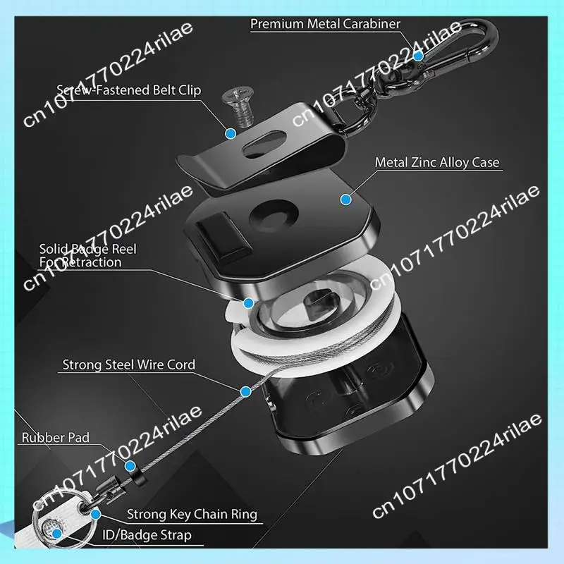 A17Z Keychain Heavy Duty Metal ID Badge Holder Key Reel Carabiner Keychain With Belt Clip