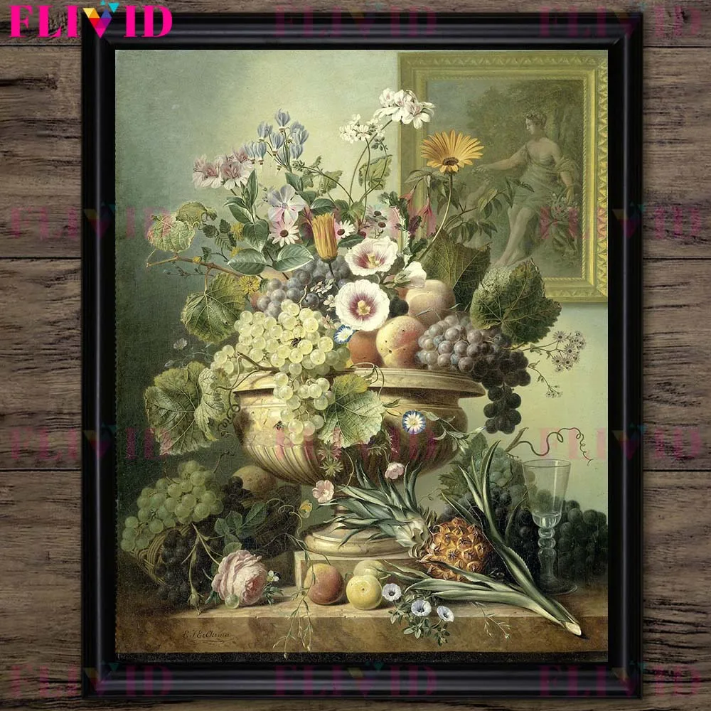 Victorian Era Fruit Bouquet And Flower Basket Art Poster And Print Home Decor Gradually Withering Flowers Wall Art Canvas Print