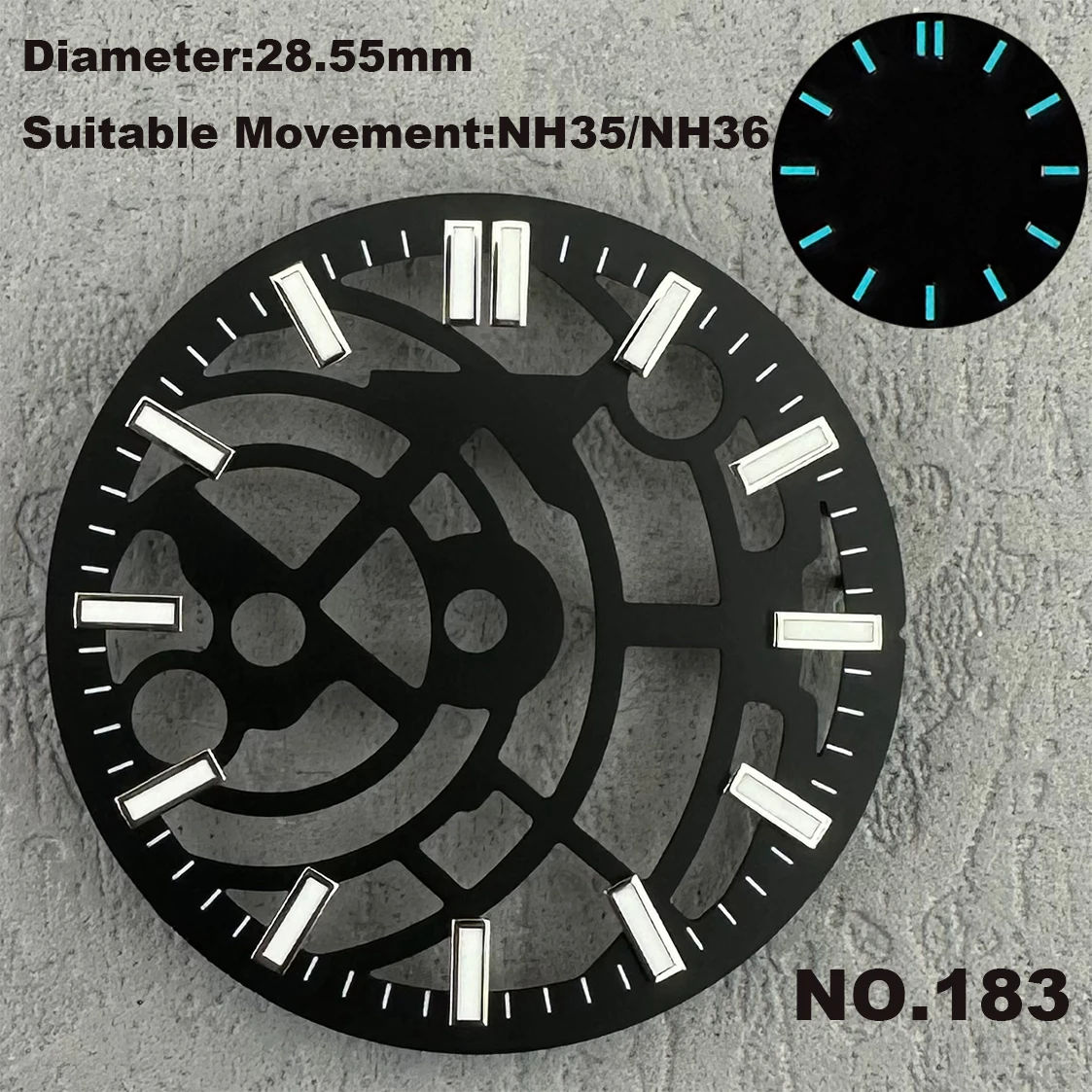 Customisable logo Watch dial 28.55mm Skeletonised dial modification  NH70 automatic movement luminous dial