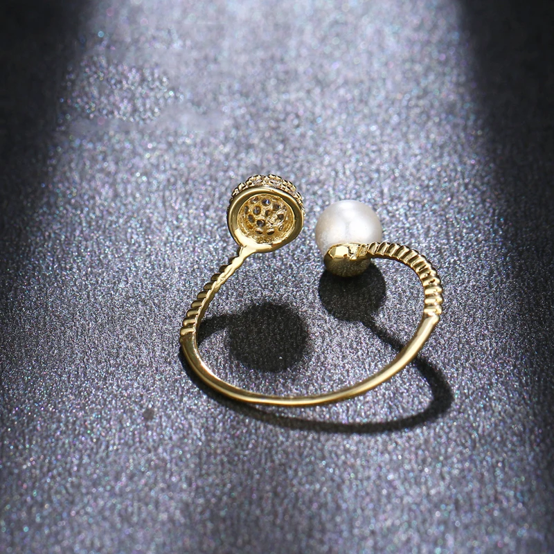 SUGO موضة جديدة رائعة لون ذهبي لؤلؤي مع مجموعة صغيرة من أحجار الراين خواتم مفتوحة للنساء الأنيقات هدية عيد ميلاد جميلة #4