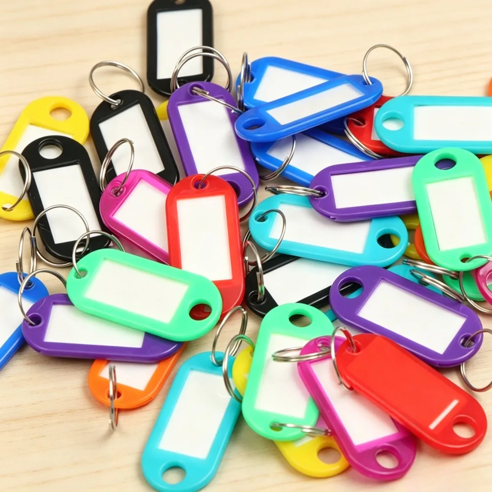 50 Stück Plastik-Schlüsselanhänger mit Etikettenfenster, DIY-Schlüsselanhänger-Set, Gepäckanhänger zur Nummernkennzeichnung für Hotel- und Kofferschlüssel, Farben – Detail 6