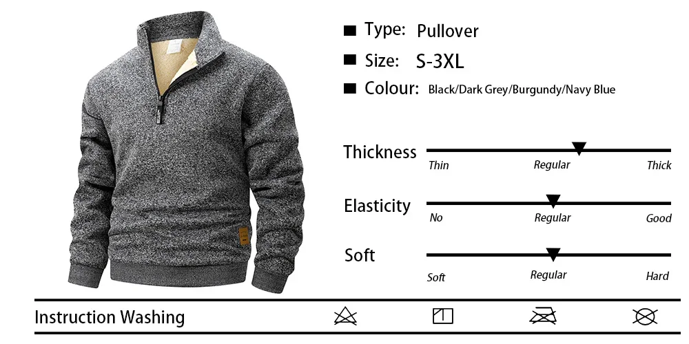 Winter Men's Fleece Lined Stand Collar Pullovers Solid Thickened Half Zipper Long Sleeve Sweater Men Casual Warm Sweatshirts Top