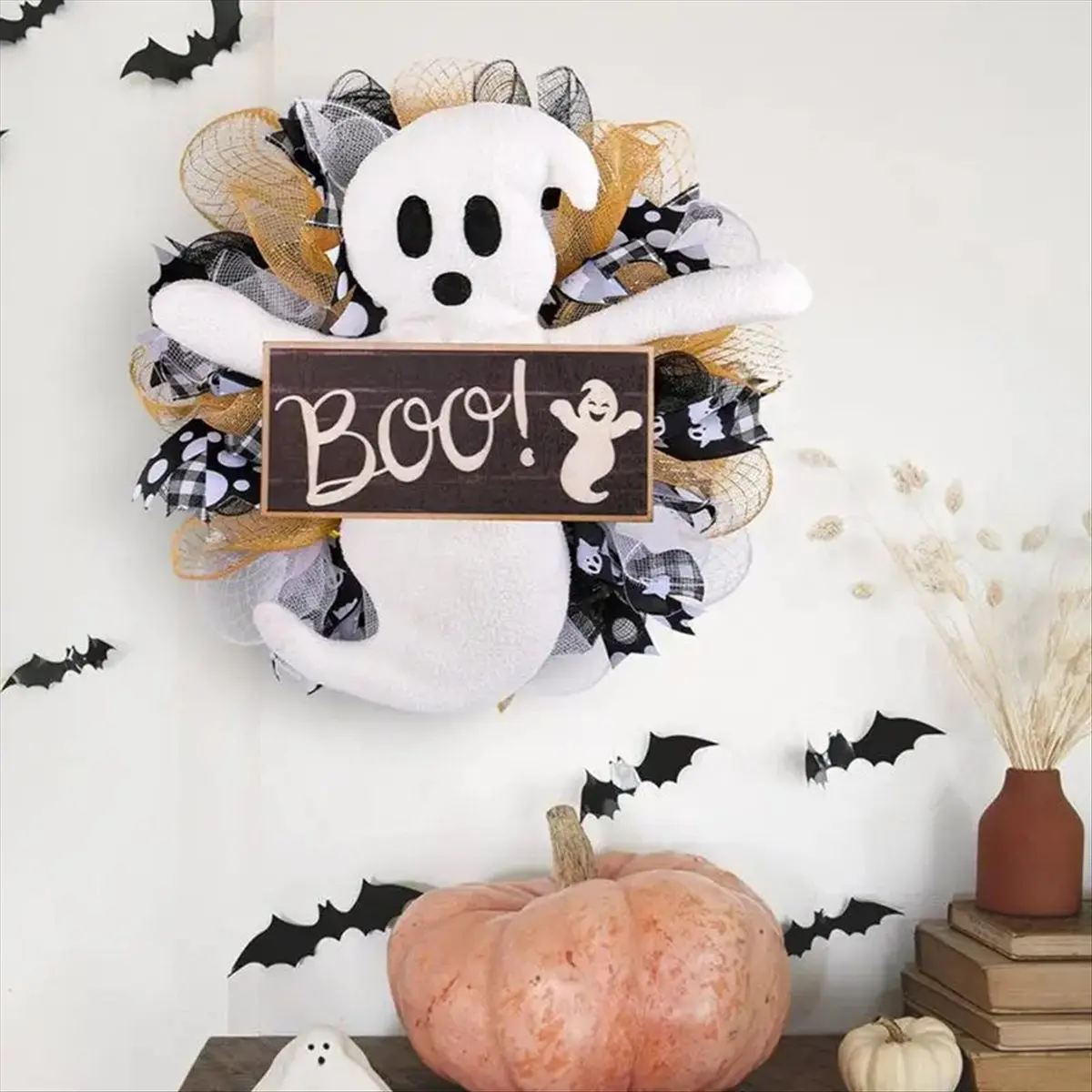 2026 NEW Halloween Wreaths for Front Door Boo Ghost Sign Halloween Door Hanger Halloween Decorations Boo Halloween Wreath