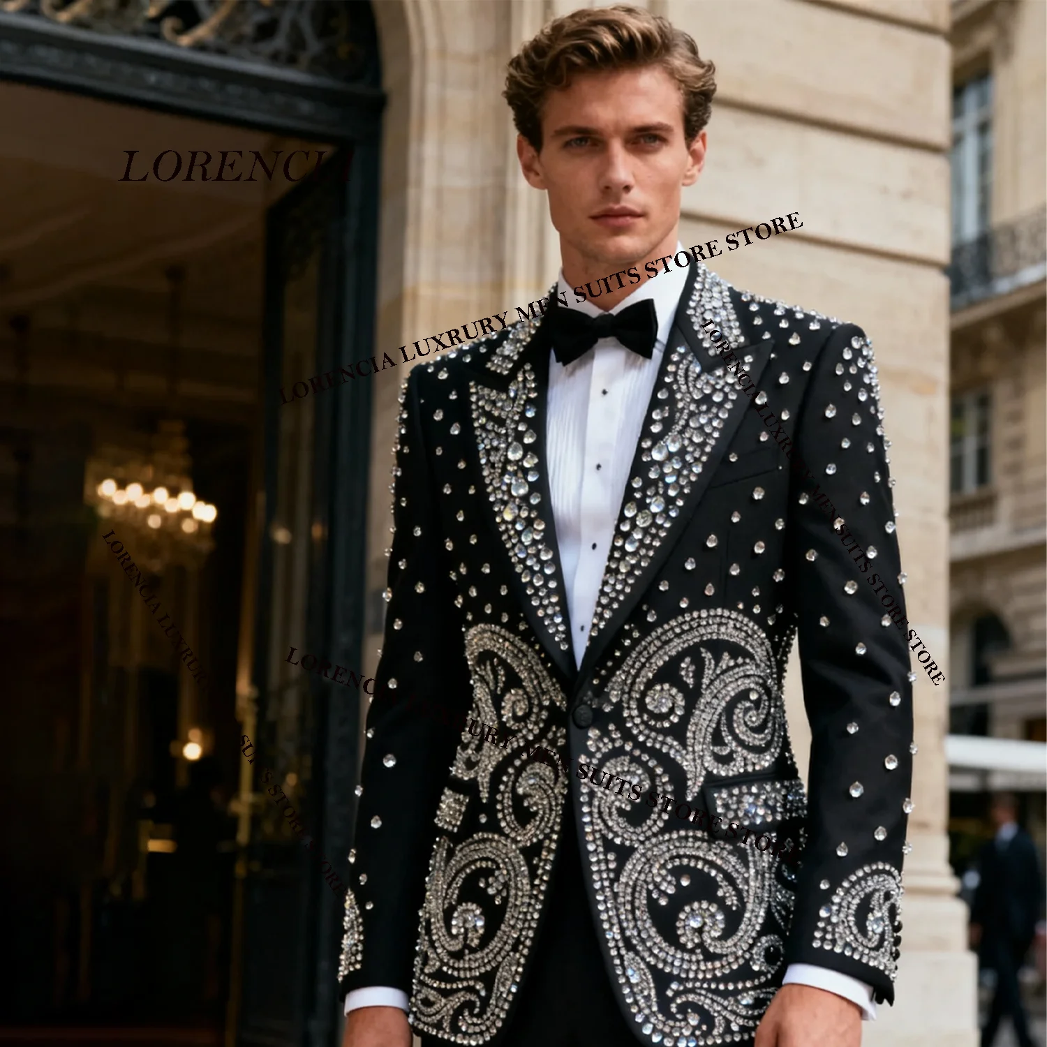 

Элегантный мужской костюм с драгоценными камнями и бриллиантами, свадебные смокинги, комплекты из 2 предметов, однобортные мужские пиджаки для жениха, облегающие Ropa hombre