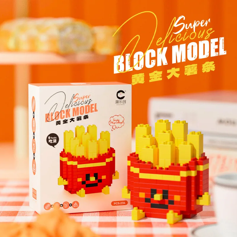 Mini Food Model Building Blocks para crianças, Especialista criativo, Hambúrguer, Fries Bricks, Educational Assembly Toys, Desktop Ornament