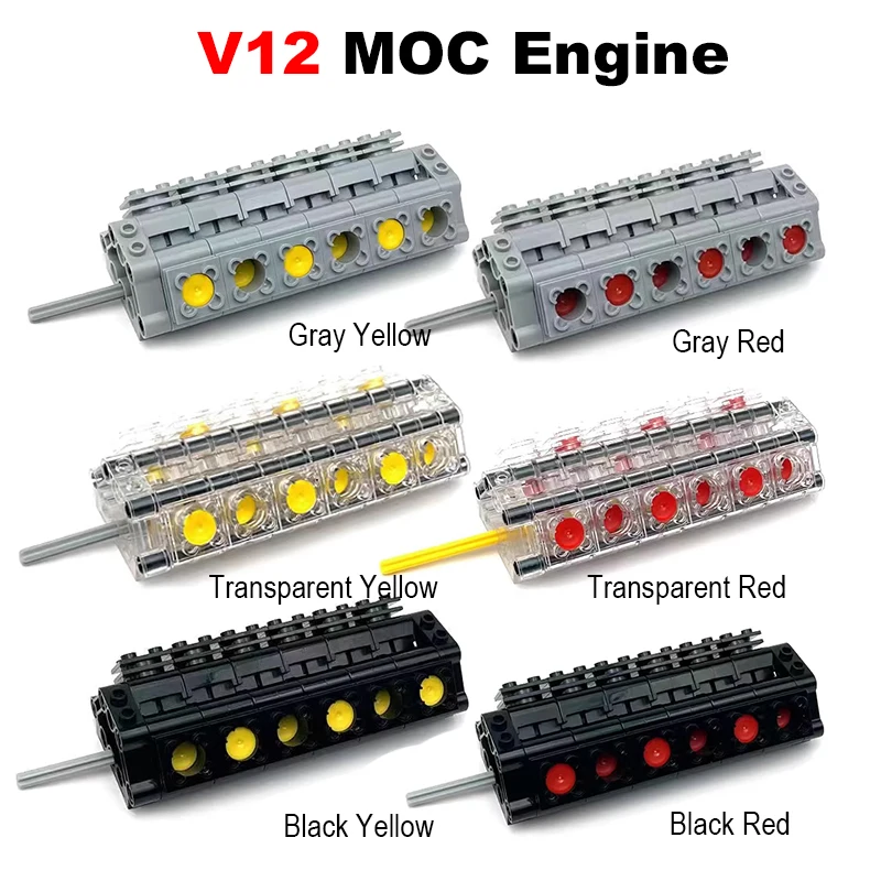 Cilindro motore MOC modello V12 Kit di parti tecniche Creative per auto ad alta tecnologia fai da te Building Blocks giocattolo educativo