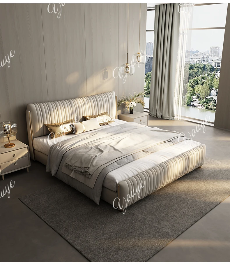 

Modern simple light luxury shell leather bed primary and secondary bedroom high-end atmospheric double wedding bed