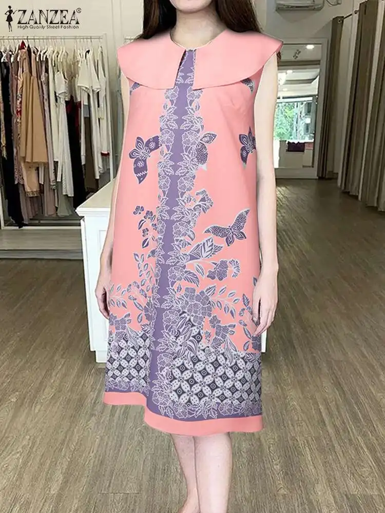 

Holiday Printing Sleeveless Dress Women Summer Loose Midi Sundress ZANZEA Casual Baggy Tank Dress Elegant Korean Female Vestidos
