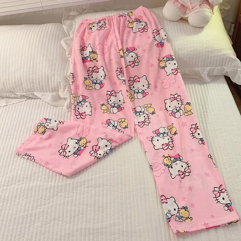 2024 New Hello Kitty Pajama Pants Cartoon Women\'s Loose Cotton Home Pants Casual Cute Pants Spring And Autumn