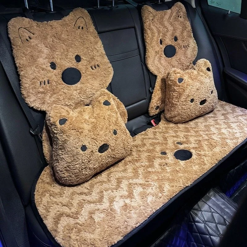Plush Seat Cushion Car Front Universal Winter Warm Cute Cartoon Westie Dog Pattern Soft Fur Seat Cover For Women All Season