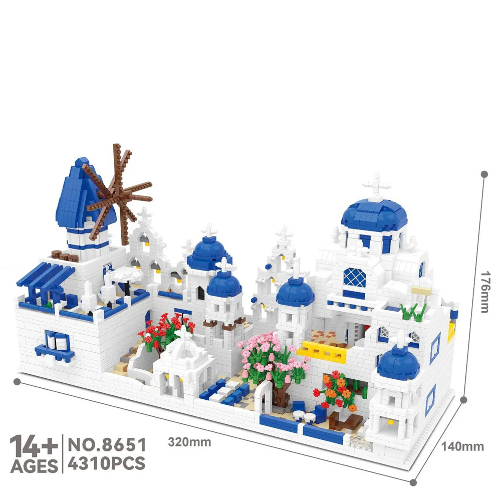 World Famous Scenic Spot Building Brick Aegean Sea Micro Diamond Block Greece Santorini Model Nanobricks Educational Toys