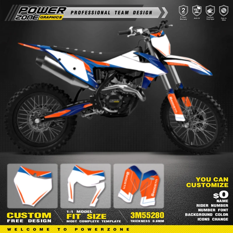 

PowerZone Custom Team Graphics Backgrounds Decals Stickers Kit For KTM SX SXF MX 2019-2022 EXC XCW Enduro 20-23 125 to 500cc 156