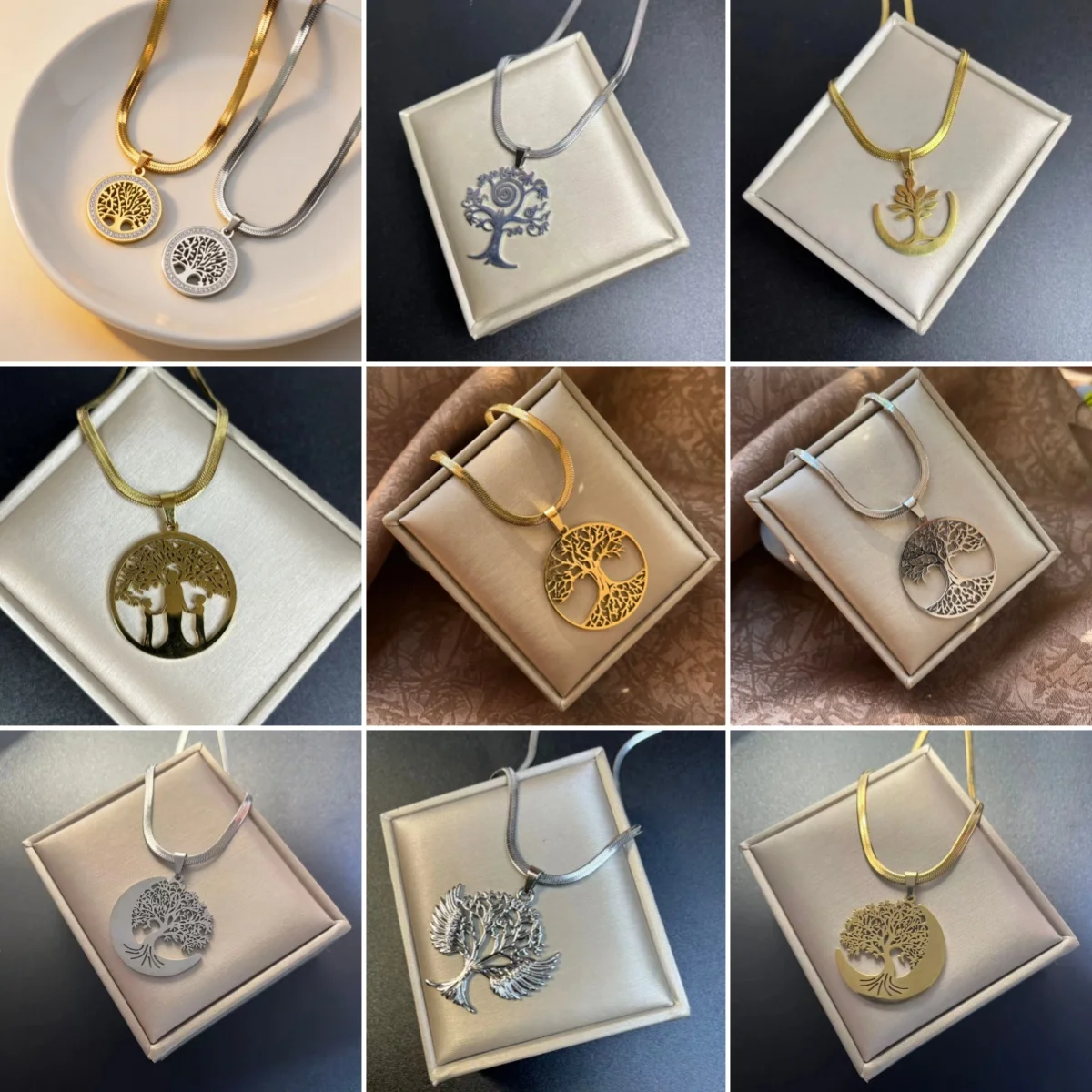 Jeshayuan Tree Of Life Rhinestone Pendant Necklace For Women Jewish Religious Symbol Stainless Steel Necklace Party Jewelry Gift