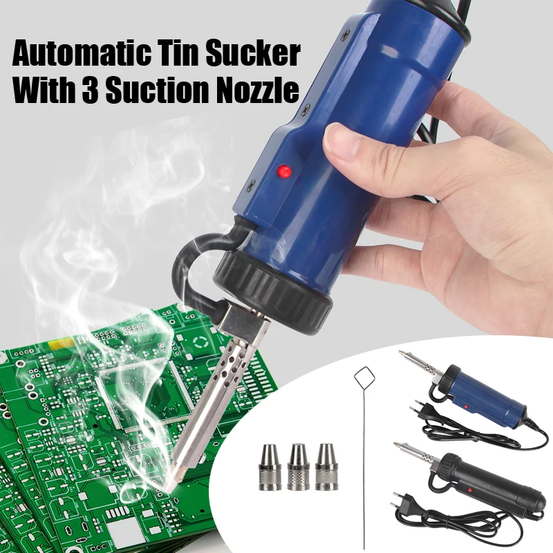 Automatic Tin Sucker With 3 Suction Nozzles Portable Electric Solder Vacuum Soldering Remove Pump Desoldering Machine EU Plug