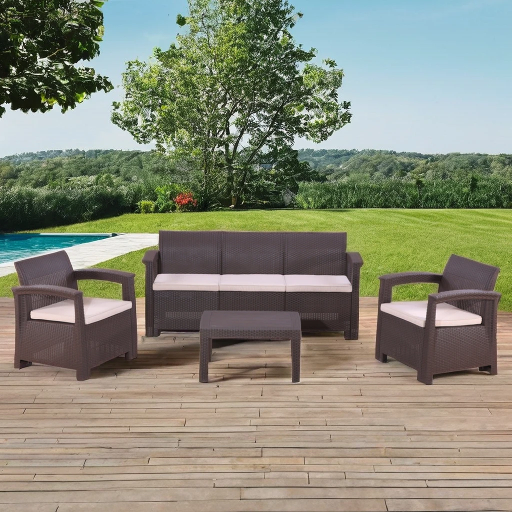 

Modern 4-Piece Iron Sofa Set for Outdoor Garden Patio Furniture with Coffee Table and Chairs
