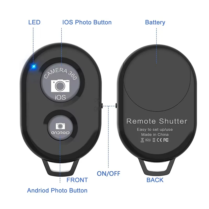 Bluetooth Camera Remote for Smartphones Wireless Phone Camera Remote Control Compatible with iPhone&Android Click Photos&Videos
