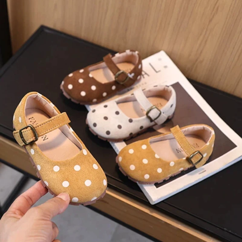 Spring Girls Polka Dot Mary Jane Shoes Cute Versatile Children Princess Dress Shoes for Daily Wear Flexiable Kids Flat Shoe