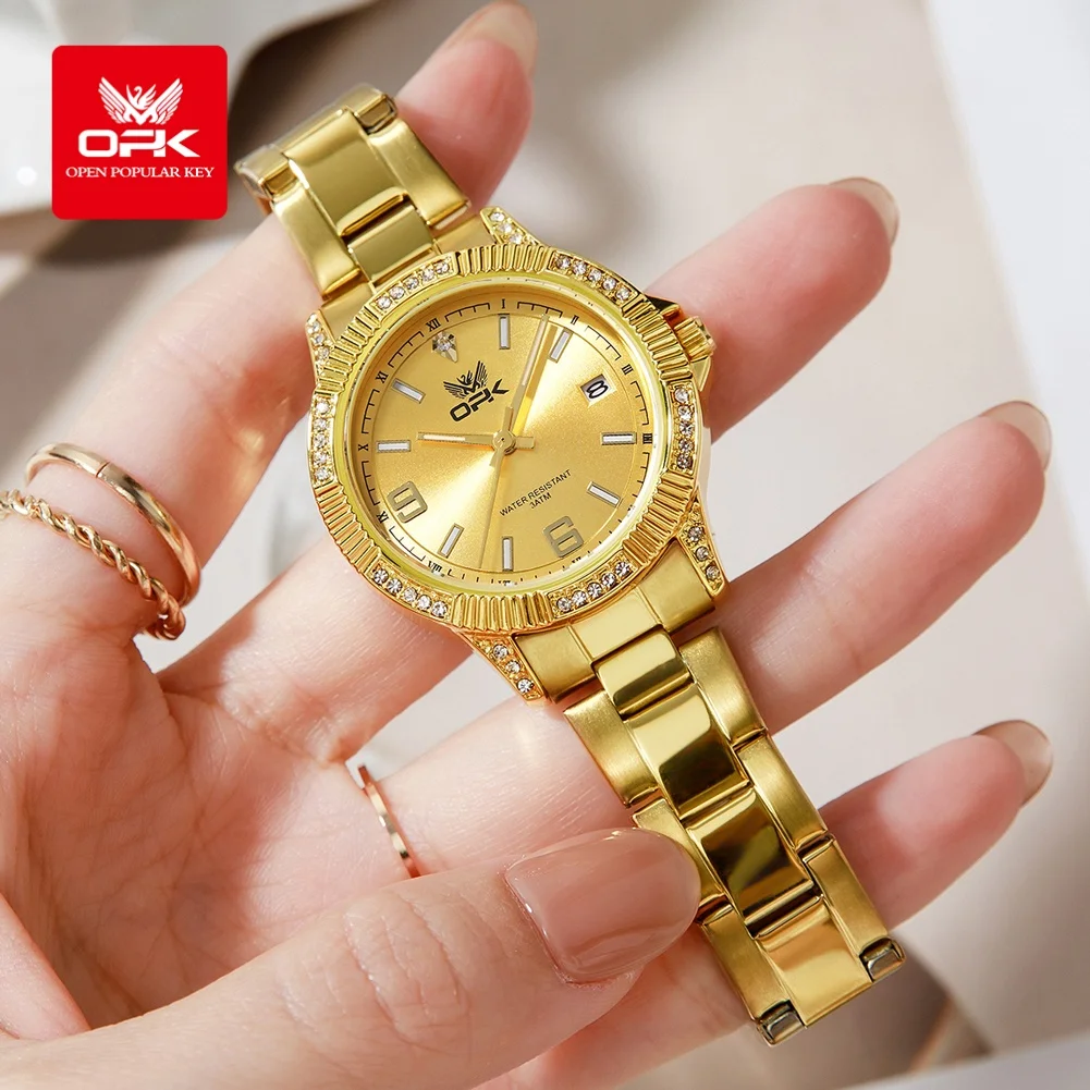 OPK 8184 Mens Ladies Watch Quartz Watch Waterproof Luminous Stainless Steel Automatic Date Sport Watch With Box Gifts Original