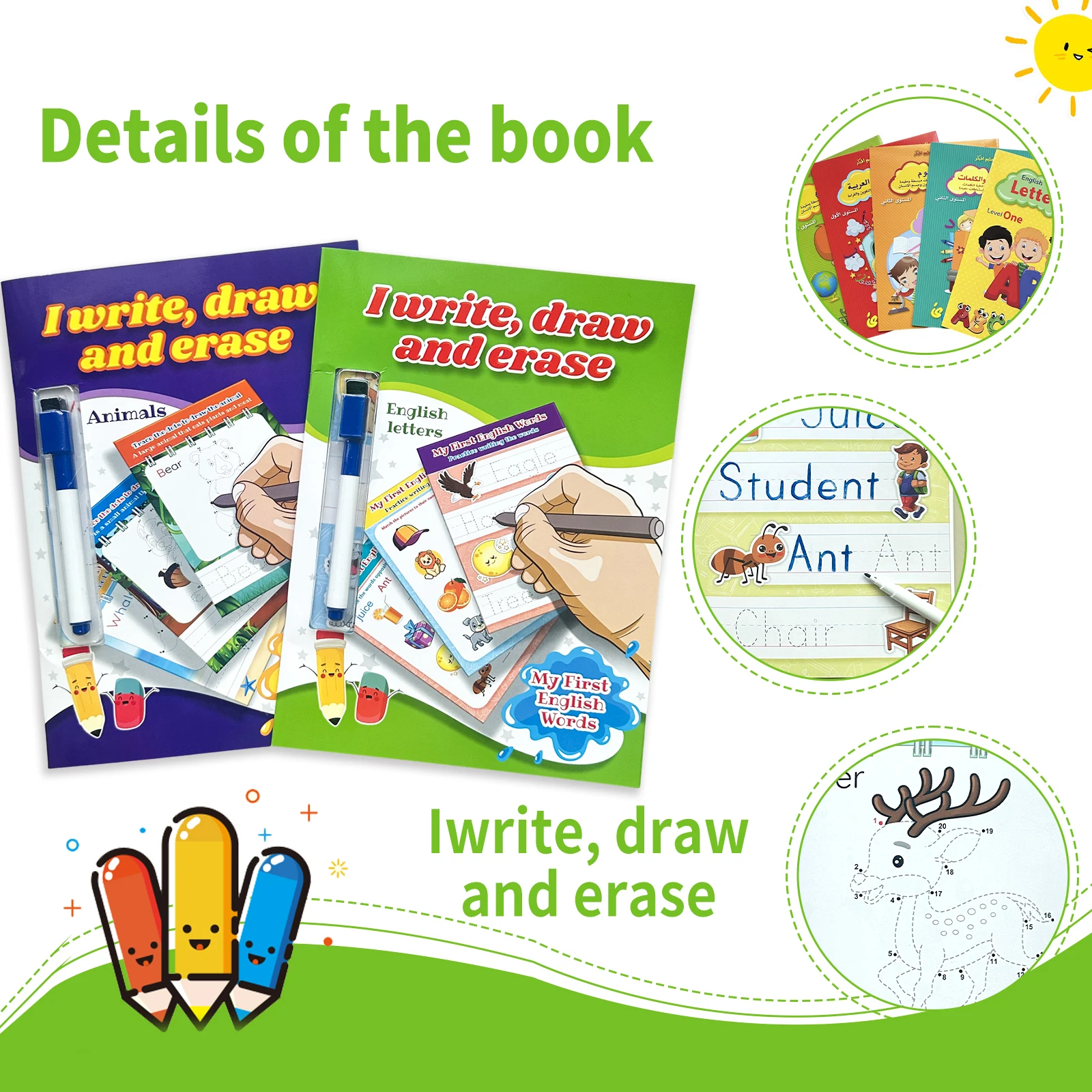 

Children's English Word Book, Ages 3-6, Word Tracing & Animal Connections, Erasable Pen, Reusable, Early Learning Gift