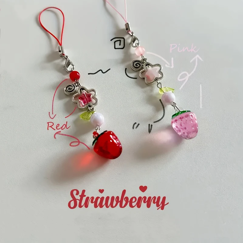 Cute Strawberry Mobile Phone Lanyard Fashion Fruits Phone Chain For Girls Mobile Phone Cellphone Keychain Charm