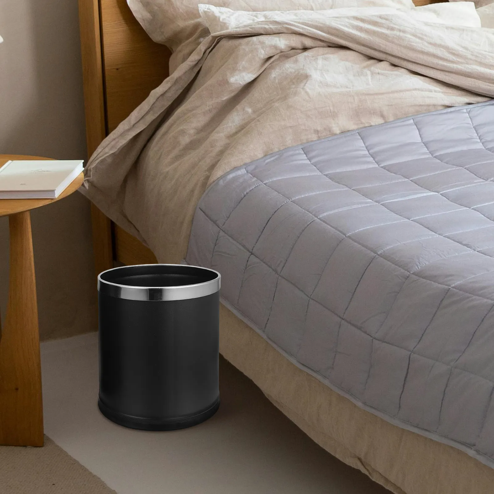 

Double Layer Stainless Steel Trash Can Round Indoor Garbage Bin Bedroom Office Waste Recycling Container Office Trash Can