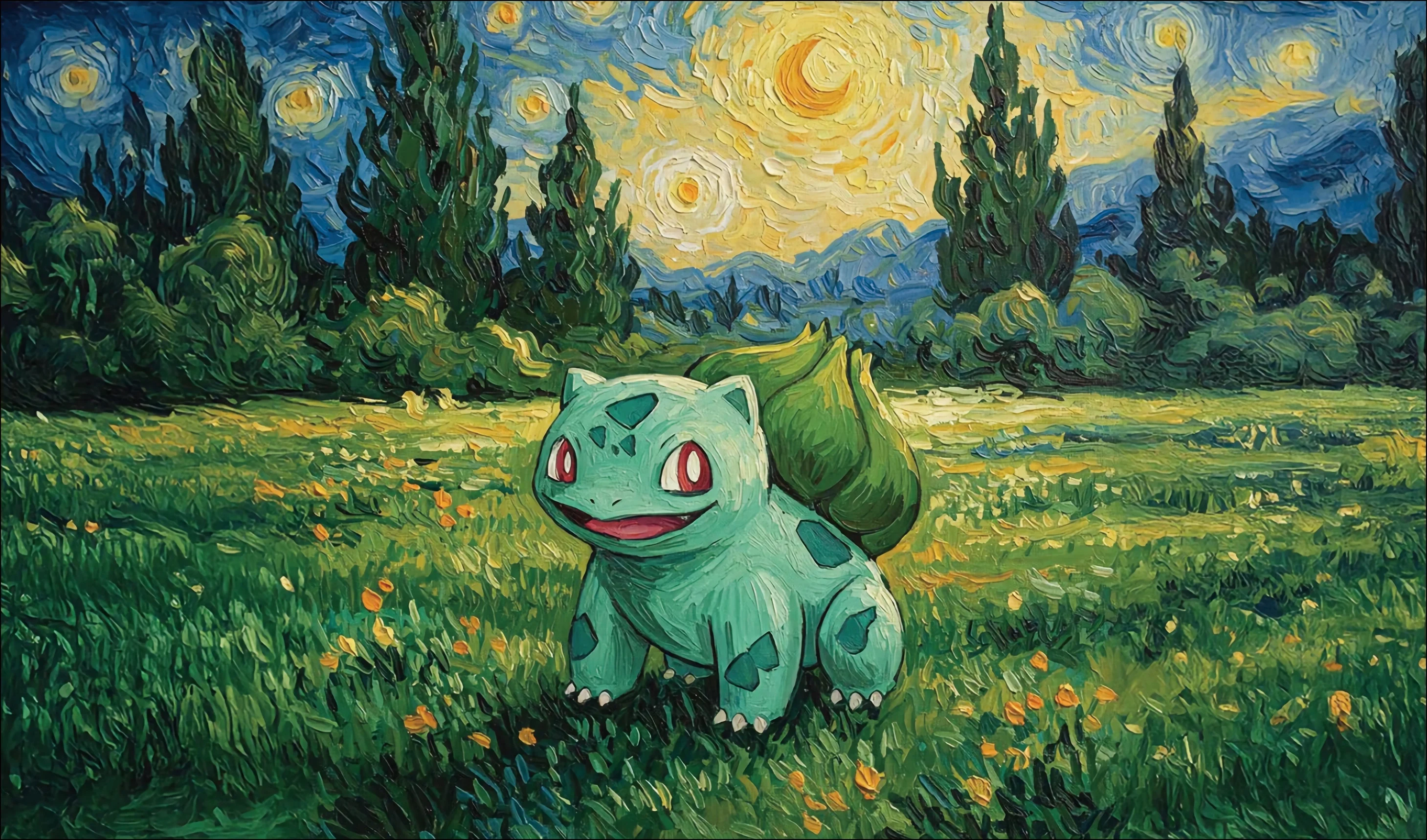 Van Gogh Starry Night Style Anime Creature Playmat with Card Battle Zones, Non-slip Rubber Large Desk Mouse Pad for Card Gaming