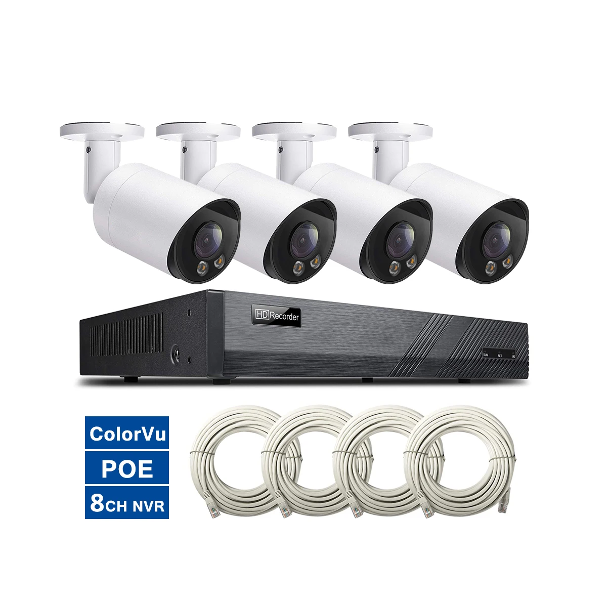 

Cctv 8ch Nvr Kit Poe Security System 4 Cameras Outdoor Bullet 5mp Colorvu Full Color H.265 P2p Ai Human Detection Audio Record
