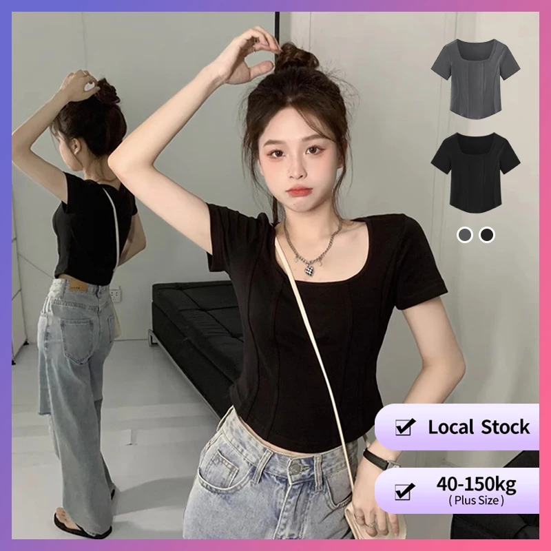 【オーバーサイズTシャツ】(40-100kg) 夏 半袖 無地 プラスサイズTシャツ 韓国ファッション トップス スリムフィット ショートカット