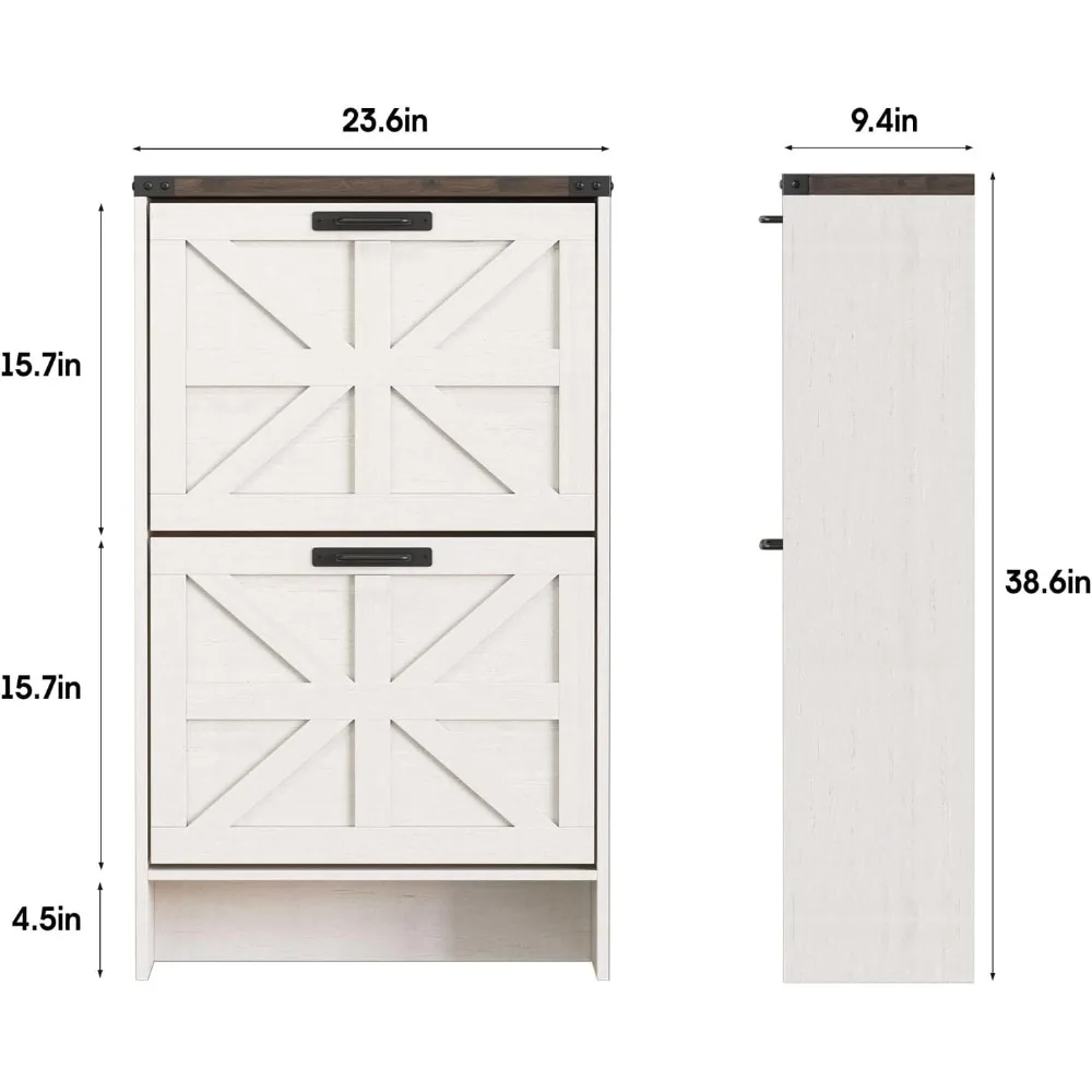 Farmhouse slim shoe cabinet with 2 flip drawers, narrow design for entrance, hidden shoe storage