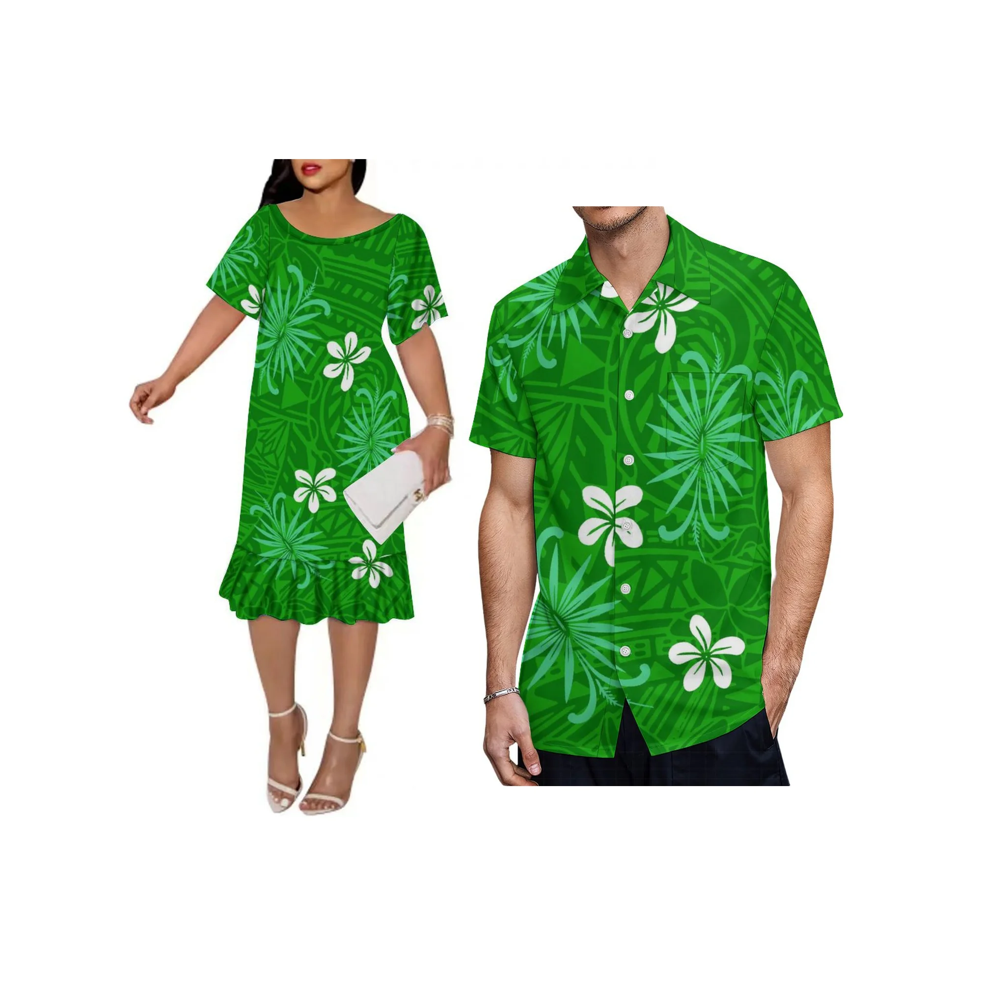 Polynesian Women New Fishtail Dress Sexy Ruffle Samoa Style Hawaii Men Shirt Couple