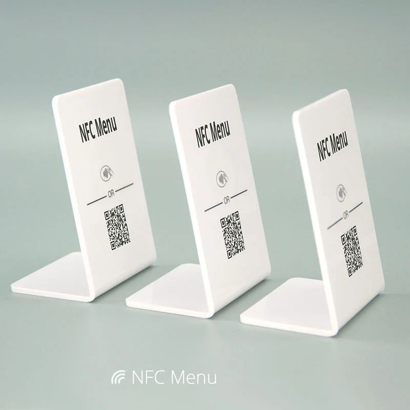 Black/White Acrylic QR Code Tap To Order Menu Qr CodeTouchless L Shaped Acrylic NFC Menu Holder Table NFC Menu Tags