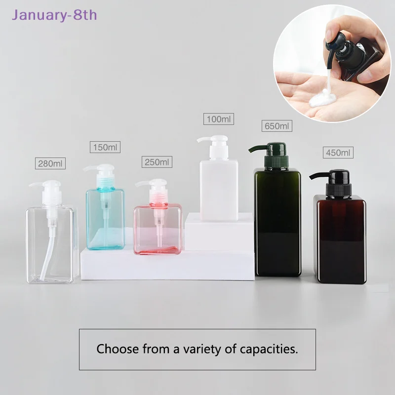 Refillable Square Shampoo Shower Gel Empty Bottles With Pump Shampoo Conditioner Body Wash Dispenser For Hotel Bathroom