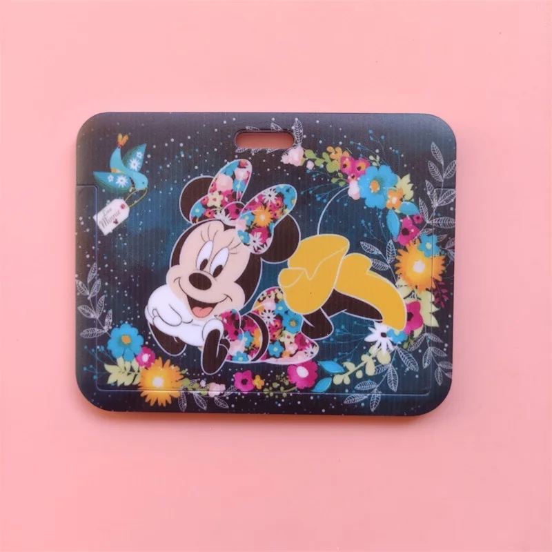 Horizontal Disney Mickey Minnie Men's Bank Card Holder Students Bus Card Case Lanyard Visit Door Identity Badge Small Gift