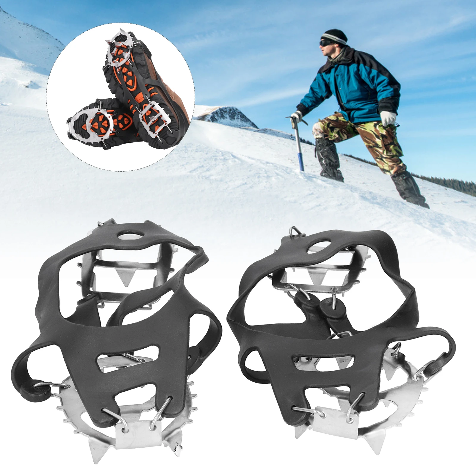 18 Teeth Crampons Fishing Snow Shoe Spiked Grips Cleats AntiSlip 1 Pair