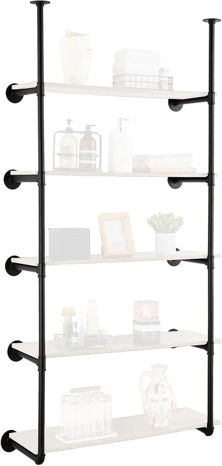 

Industrial Pipe Shelf, 5 Tier 2PCS, 9.84in Applicable Board Width Wall-Mount Floating Rustic Wood Shelves Bracket Bookshelf