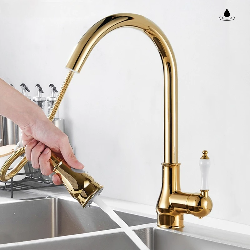 Antique Brass Kitchen Faucet Hot&Cold Sink Mixer Tap Pull Out 360 Degree Rotation Stream Spray Kitchen Crane Mixer Tap