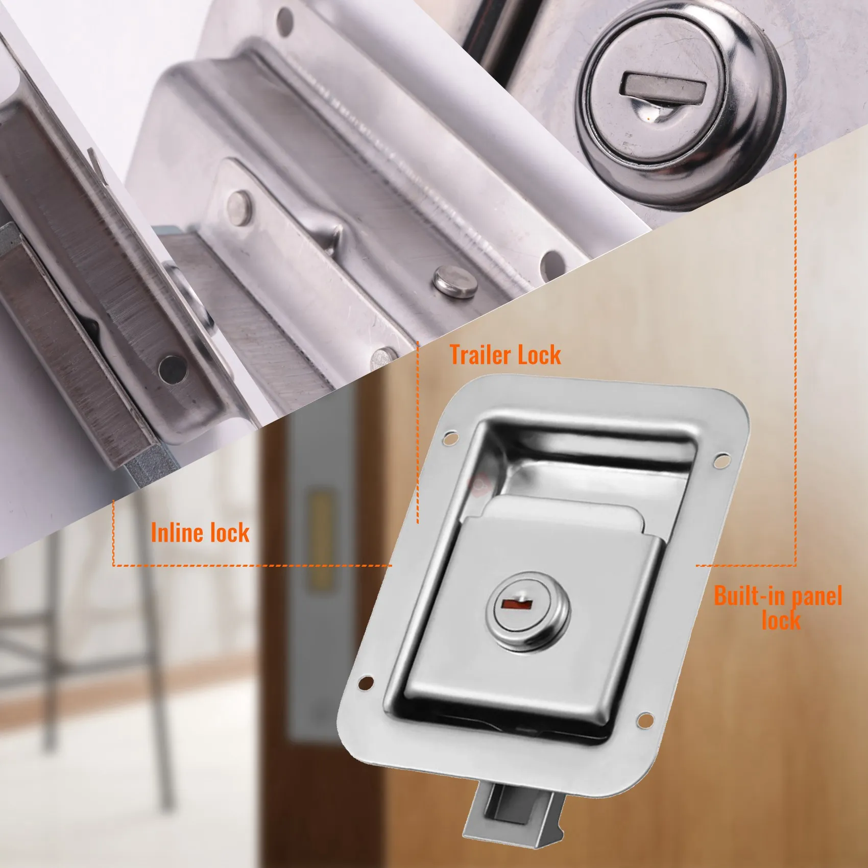 2X Paddle Slam Latch With Lock & Key Travel Trailer Lock Stainless Steel RV Door Latch Heavy Duty Flush Handle Latch